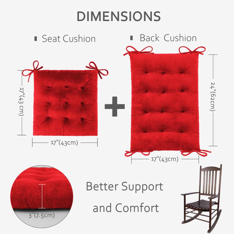 ELFJOY Rocking Chair Cushion Large Rocking Chair Pads with Ties Premium Tufted High Back and Seat Cushion 2 Piece Set Red - Image 2
